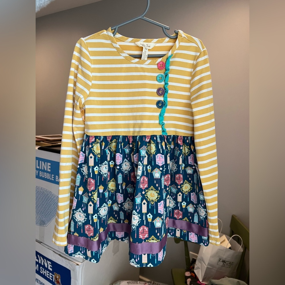 Matilda Jane Yellow Striped Long Sleeved Clock Top Size 8 VGUC